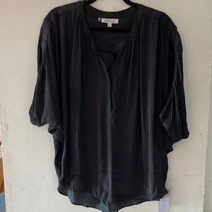 Black. silky, short sleeve J. Lo top